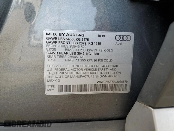2020 Audi Q5 Prestige with VIN WA1CNAFY7L2030679, listed as a Copart auction lot 69917644 with 81,614 mi miles and Salvage title. Bid and sale history available at DreamBid. Image 13.