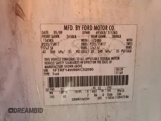 2009 Ford F-150 XL с VIN 1FTRF14W89KC52090, выставлен на аукционе Copart как лот 83659754 с пробегом 171 912 миль миль и Списание • Salvage title. История ставок и продаж доступна на DreamBid. Изображение 12.