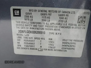 2013 Chevrolet Equinox LTZ with VIN 2GNFLGEK6D6266910, listed as a IAAI auction lot 42064679 with 106,585 mi miles and . Bid and sale history available at DreamBid. Image 9.
