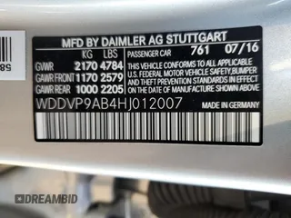 2017 Mercedes-Benz B Electric Drive with VIN WDDVP9AB4HJ012007, listed as a Copart auction lot 47033475 with Not Provided miles and Clean Title. Bid and sale history available at DreamBid. Image 12.