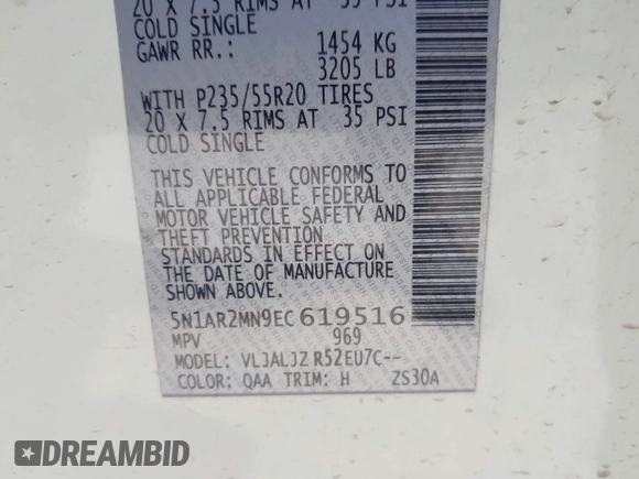 2014 Nissan Pathfinder S with VIN 5N1AR2MN9EC619516, listed as a IAAI auction lot 42199247 with 145,649 mi miles and . Bid and sale history available at DreamBid. Image 9.