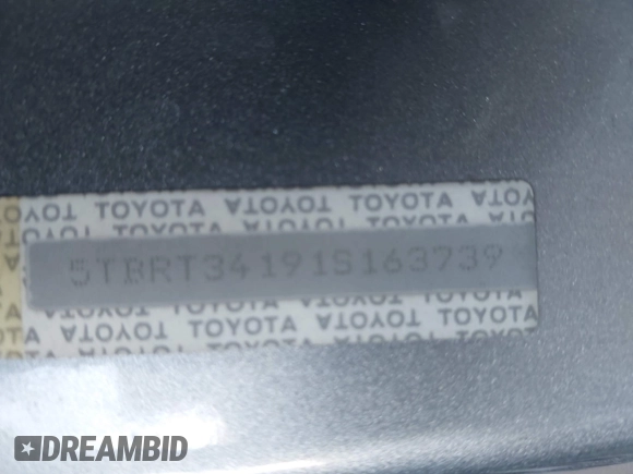 2001 Toyota Tundra SR5 with VIN 5TBRT34191S163739, listed as a IAAI auction lot 41964307 with 268,804 mi miles and . Bid and sale history available at DreamBid. Image 9.