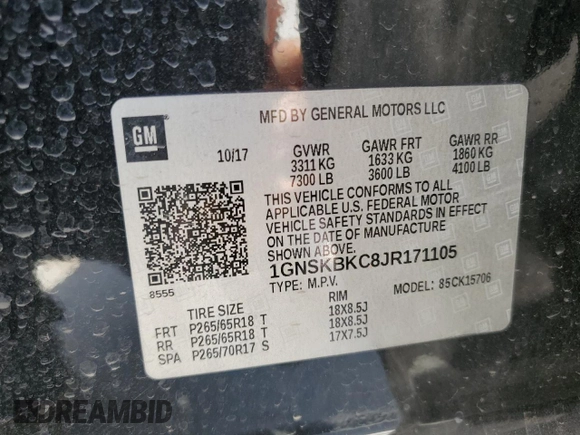 2018 Chevrolet Tahoe LT with VIN 1GNSKBKC8JR171105, listed as a Copart auction lot 49650085 with 89,012 mi miles and Clean title. Bid and sale history available at DreamBid. Image 13.