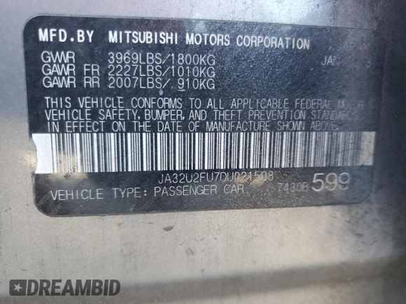 2013 Mitsubishi Lancer ES with VIN JA32U2FU7DU021508, listed as a Copart auction lot 80906724 with 131,005 mi miles and Salvage Title. Bid and sale history available at DreamBid. Image 13.