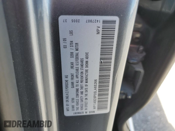 2005 Porsche Cayenne S with VIN WP1AB29P05LA65266, listed as a Copart auction lot 54900635 with 147,672 mi miles and Salvage title. Bid and sale history available at DreamBid. Image 13.