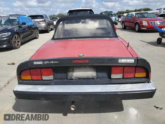 1988 Alfa Romeo Spider Graduate z VIN ZARBA5645J1062539, wystawiony jako Copart lot #75542014 z przebiegiem Nie podano mil oraz Szkoda całkowita • Salvage title. Historia ofert i sprzedaży dostępna na DreamBid. Obrazek 6.