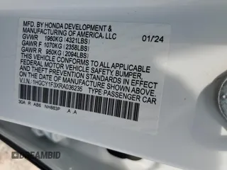 2024 Honda Accord EX с VIN 1HGCY1F3XRA036235, выставлен на аукционе Copart как лот 55147395 с пробегом Не указан миль и Списание • Salvage title. История ставок и продаж доступна на DreamBid. Изображение 12.