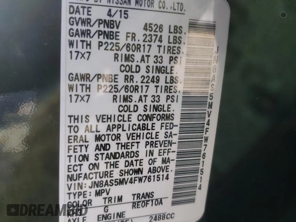 2015 Nissan Rogue S z VIN JN8AS5MV4FW761514, wystawiony jako Copart lot #44691575 z przebiegiem 133 481 mil mil oraz Szkoda całkowita • Salvage title. Historia ofert i sprzedaży dostępna na DreamBid. Obrazek 15.