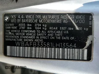 2001 BMW X5 4.4i with VIN WBAFB33581LH13564, listed as a Copart auction lot 74357004 with 0 mi miles and Salvage Title. Bid and sale history available at carsss.com. Image 13.