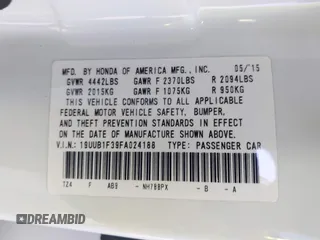 2015 Acura TLX with VIN 19UUB1F39FA024188, listed as a IAAI auction lot 41625709 with 1 mi miles. Bid and sale history available at carsss.com. Image 9.