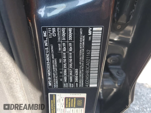 2012 Mercedes-Benz M 350 with VIN 4JGDA5HB3CA021162, listed as a Copart auction lot 63347105 with 151,616 mi miles and Salvage title. Bid and sale history available at DreamBid. Image 13.