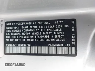 2008 Volkswagen Eos Lux with VIN WVWFA71F88V003763, listed as a IAAI auction lot 42075912 with 157,667 mi miles and . Bid and sale history available at DreamBid. Image 9.