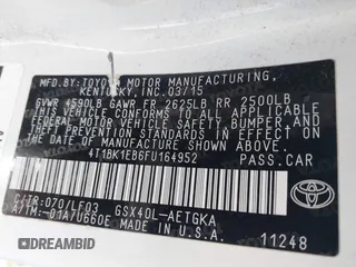 2015 Toyota Avalon Limited with VIN 4T1BK1EB6FU164952, listed as a IAAI auction lot 41647348 with 97,618 mi miles and . Bid and sale history available at DreamBid. Image 9.