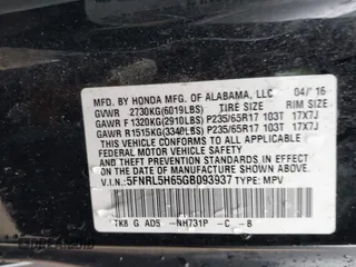 2016 Honda Odyssey EX-L with VIN 5FNRL5H65GB093937, listed as a IAAI auction lot 41691669 with 264,960 mi miles and . Bid and sale history available at DreamBid. Image 9.