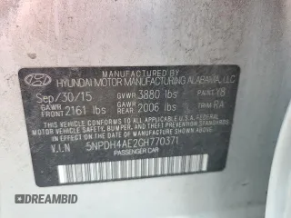 2016 Hyundai Elantra SE with VIN 5NPDH4AE2GH770371, listed as a Copart auction lot 61814115 with 88,238 mi miles and Salvage title. Bid and sale history available at DreamBid. Image 12.