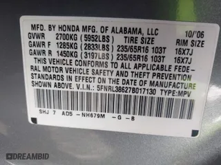 2007 Honda Odyssey EX-L with VIN 5FNRL38627B017130, listed as a IAAI auction lot 41757240 with 205,137 mi miles. Bid and sale history available at carsss.com. Image 9.
