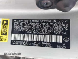 2012 Lexus CT CT 200h with VIN JTHKD5BH0C2082560, listed as a IAAI auction lot 42221415 with 194,321 mi miles and . Bid and sale history available at carsss.com. Image 9.