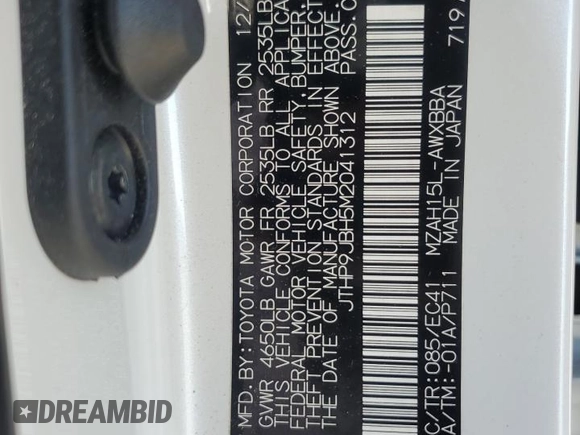 2021 Lexus UX 250h с VIN JTHP9JBH5M2041312, выставлен на аукционе Copart как лот 50294735 с пробегом 7 910 миль миль и Списание • Salvage title. История ставок и продаж доступна на DreamBid. Изображение 13.