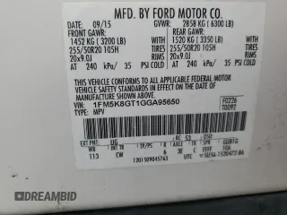 2016 Ford Explorer Sport z VIN 1FM5K8GT1GGA95650, wystawiony jako Copart lot #53968585 z przebiegiem 174 031 mil mil oraz Szkoda całkowita • Salvage title. Historia ofert i sprzedaży dostępna na DreamBid. Obrazek 13.