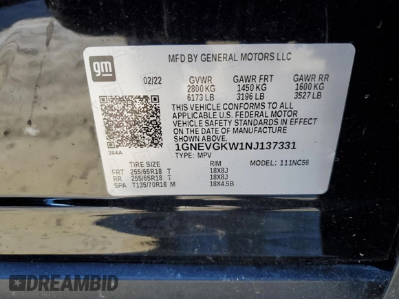 2022 Chevrolet Traverse LT Cloth with VIN 1GNEVGKW1NJ137331, listed as a Copart auction lot 46628215 with 28,137 mi miles and Salvage Title. Bid and sale history available at carsss.com. Image 13.