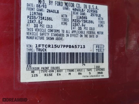 1993 Ford Ranger XL with VIN 1FTCR15U7PPB65713, listed as a Copart auction lot 69466044 with 1,350 mi miles and Salvage Title. Bid and sale history available at carsss.com. Image 13.