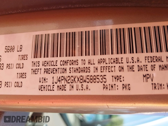 2011 Jeep Liberty Sport with VIN 1J4PN2GKXBW588535, listed as a IAAI auction lot 42546904 with 155,743 mi miles and . Bid and sale history available at DreamBid. Image 9.