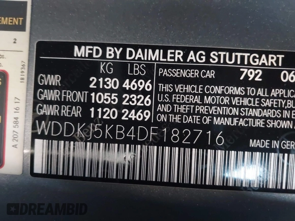 2013 Mercedes-Benz E 350 with VIN WDDKJ5KB4DF182716, listed as a IAAI auction lot 41543021 with 106,094 mi miles and . Bid and sale history available at DreamBid. Image 9.