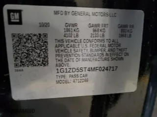 2021 Chevrolet Malibu LT with VIN 1G1ZD5ST4MF024717, listed as a Copart auction lot 45760605 with 95,760 mi miles and Salvage Title. Bid and sale history available at carsss.com. Image 12.