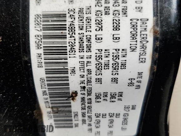 2004 Chrysler PT Cruiser with VIN 3C4FY48B54T204611, listed as a Copart auction lot 77319134 with 20,469 mi miles and Salvage Title. Bid and sale history available at DreamBid. Image 13.