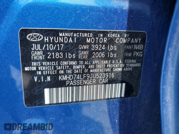 2018 Hyundai Elantra SE z VIN KMHD74LF9JU523916, wystawiony jako Copart lot #53698615 z przebiegiem 105 028 mil mil oraz Szkoda całkowita • Salvage title. Historia ofert i sprzedaży dostępna na DreamBid. Obrazek 15.