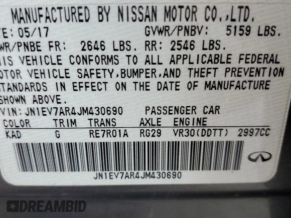 2018 Infiniti Q50 3.0t LUXE with VIN JN1EV7AR4JM430690, listed as a Copart auction lot 54324925 with 69,812 mi miles and Salvage Title. Bid and sale history available at carsss.com. Image 12.