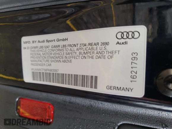 2023 Audi RS 5 Sportback z VIN WUAAWCF58PA903057, wystawiony jako Copart lot #47098845 z przebiegiem Nie podano mil oraz Szkoda całkowita • Salvage title. Historia ofert i sprzedaży dostępna na DreamBid. Obrazek 12.