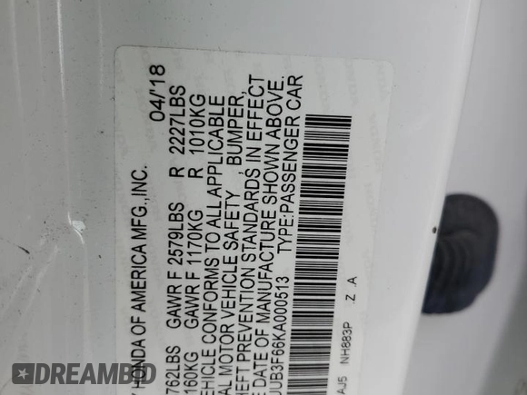 2019 Acura TLX w/A-Spec Pkg with VIN 19UUB3F66KA000513, listed as a Copart auction lot 52788825 with Not provided miles and Salvage title. Bid and sale history available at DreamBid. Image 12.