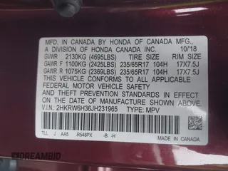 2018 Honda CR-V LX with VIN 2HKRW6H36JH231965, listed as a IAAI auction lot 41666935 with 79,535 mi miles. Bid and sale history available at carsss.com. Image 9.
