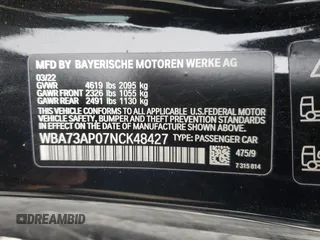 2022 BMW 4 Series 430i xDrive with VIN WBA73AP07NCK48427, listed as a Copart auction lot 86302794 with 46,006 mi miles and Salvage Title. Bid and sale history available at DreamBid. Image 12.