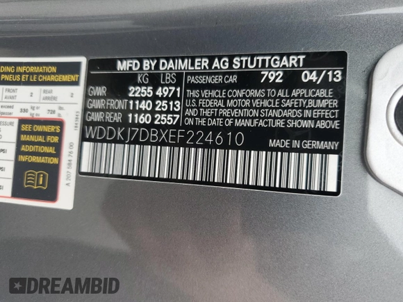 2014 Mercedes-Benz E 550 z VIN WDDKJ7DBXEF224610, wystawiony jako Copart lot #61978835 z przebiegiem 6 344 mil mil oraz Szkoda całkowita • Salvage title. Historia ofert i sprzedaży dostępna na DreamBid. Obrazek 13.