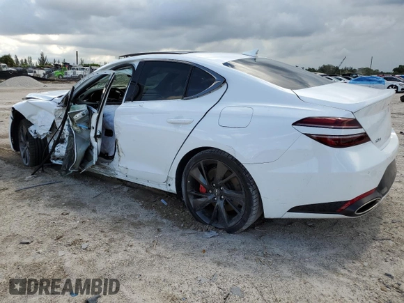 2023 Genesis G70 3.3T with VIN KMTG54TEXPU105082, listed as a Copart auction lot 65000724 with 12,941 mi miles and Salvage Title. Bid and sale history available at carsss.com. Image 2.