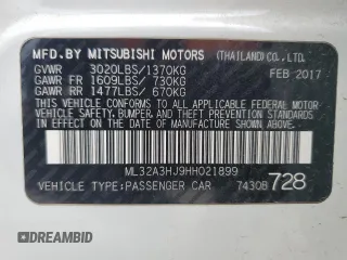 2017 Mitsubishi Mirage ES with VIN ML32A3HJ9HH021899, listed as a Copart auction lot 55824015 with 99,247 mi miles and Salvage title. Bid and sale history available at DreamBid. Image 13.
