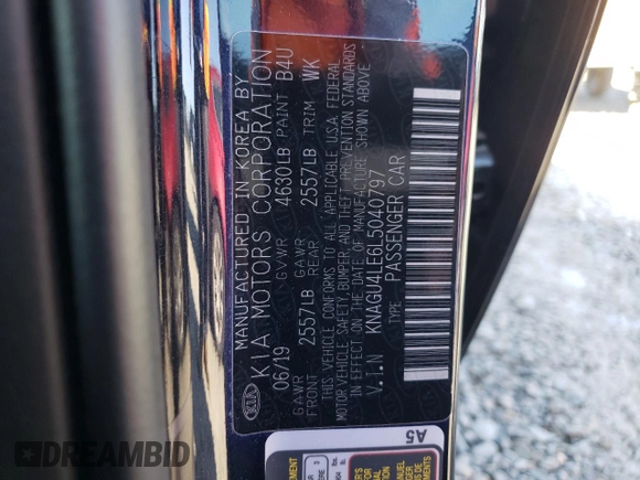 2020 Kia Optima Hybrid EX with VIN KNAGU4LE6L5040797, listed as a Copart auction lot 46321695 with 3,531 mi miles and Salvage Title. Bid and sale history available at carsss.com. Image 12.