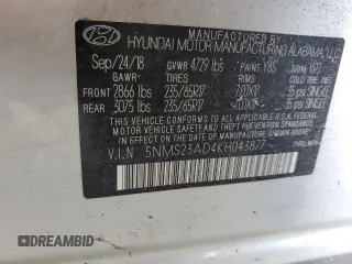 2019 Hyundai Santa Fe SE with VIN 5NMS23AD4KH043877, listed as a Copart auction lot 53997085 with 64,018 mi miles and Salvage Title. Bid and sale history available at carsss.com. Image 12.