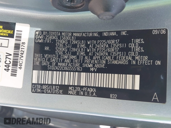 2006 Toyota Sienna XLE with VIN 5TDZA22CX6S555163, listed as a IAAI auction lot 41936624 with 230,825 mi miles. Bid and sale history available at carsss.com. Image 9.