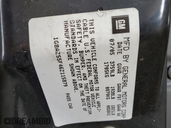 2006 Saturn ION z VIN 1G8AZ55F46Z115879, wystawiony jako Copart lot #56625925 z przebiegiem 187 994 mil mil oraz Szkoda całkowita • Salvage title. Historia ofert i sprzedaży dostępna na DreamBid. Obrazek 12.