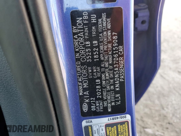 2013 Kia Rio SX с VIN KNADN5A37D6159087, выставлен на аукционе Copart как лот 58734095 с пробегом 120 893 миль миль и Списание • Salvage title. История ставок и продаж доступна на DreamBid. Изображение 12.