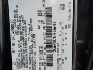 2017 Ford Fusion SE with VIN 3FA6P0H76HR236466, listed as a Copart auction lot 49386945 with 184,944 mi miles and Salvage Title. Bid and sale history available at DreamBid. Image 12.