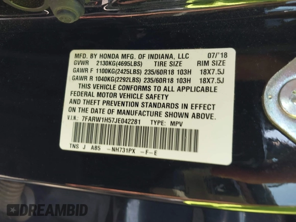 2018 Honda CR-V EX with VIN 7FARW1H57JE042281, listed as a IAAI auction lot 41897670 with 87,319 mi miles. Bid and sale history available at carsss.com. Image 9.