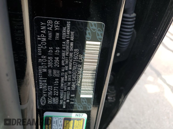 2024 Hyundai Elantra SEL z VIN KMHLS4DG7RU716028, wystawiony jako Copart lot #59912774 z przebiegiem 2 971 mil mil oraz Szkoda całkowita • Salvage title. Historia ofert i sprzedaży dostępna na DreamBid. Obrazek 12.