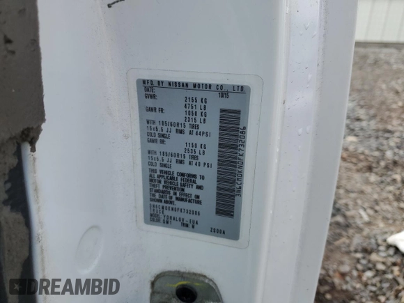 2015 Nissan NV200 SV with VIN 3N6CM0KN0FK732086, listed as a Copart auction lot 49525165 with 170,936 mi miles and Salvage Title. Bid and sale history available at carsss.com. Image 13.