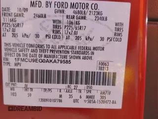 2010 Ford Escape Limited with VIN 1FMCU9EG0AKA79585, listed as a Copart auction lot 61580715 with Not provided miles and Salvage title. Bid and sale history available at DreamBid. Image 14.