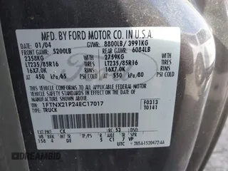 2004 Ford F-250 XL with VIN 1FTNX21P24EC17017, listed as a IAAI auction lot 40602285 with Not Provided miles and . Bid and sale history available at DreamBid. Image 9.