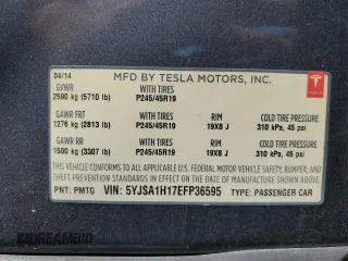 2014 Tesla Model S 60 z VIN 5YJSA1H17EFP36595, wystawiony jako Copart lot #53705035 z przebiegiem 148 254 mil mil oraz Szkoda całkowita • Salvage title. Historia ofert i sprzedaży dostępna na DreamBid. Obrazek 12.